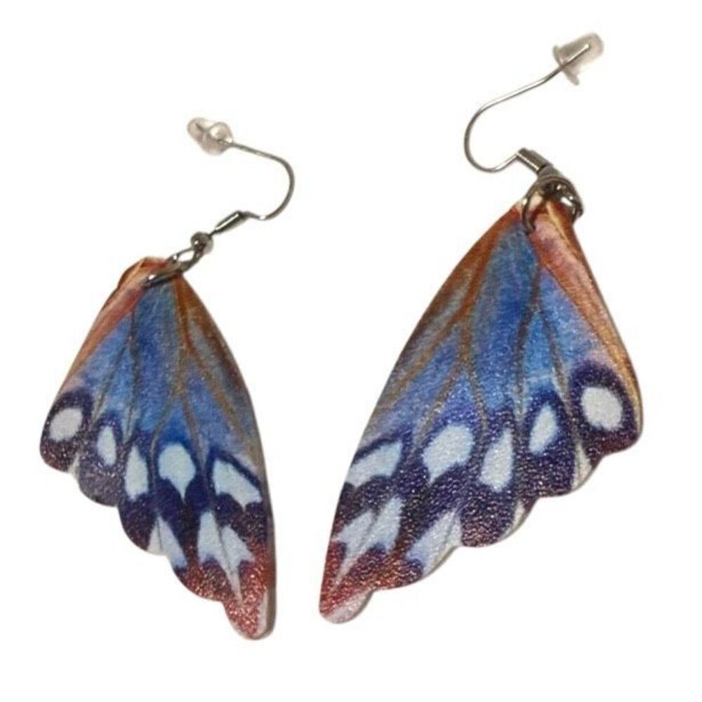 Blue & Red Butterfly Wing Earrings